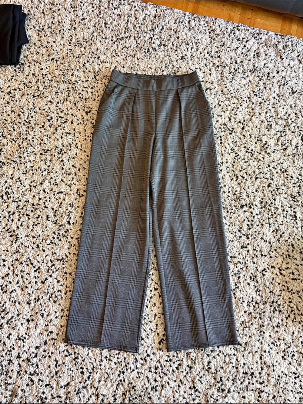 H&M Black & Gray Checked Wide-Leg Trousers